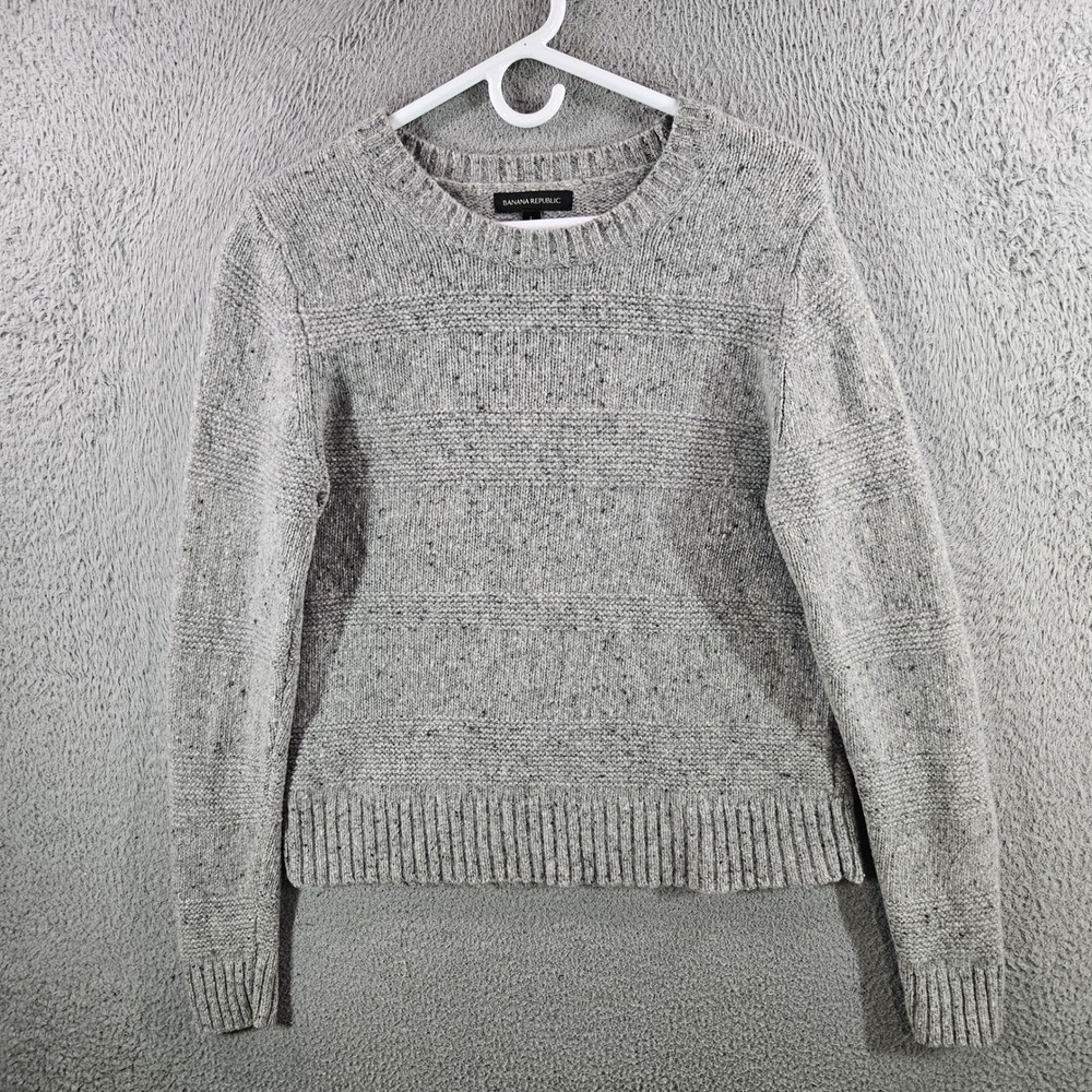 Banana Republic Women Gray Speckled Wool Alpaca Blend Crew Neck Sweater Large